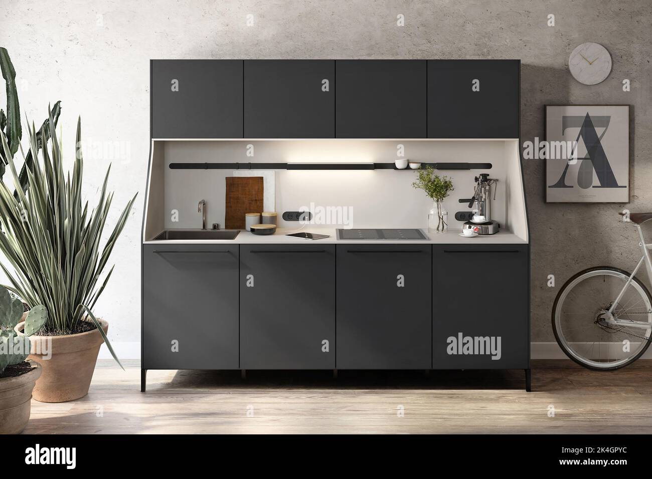 Grey shelving unit in kitchen interior Stock Photo Alamy