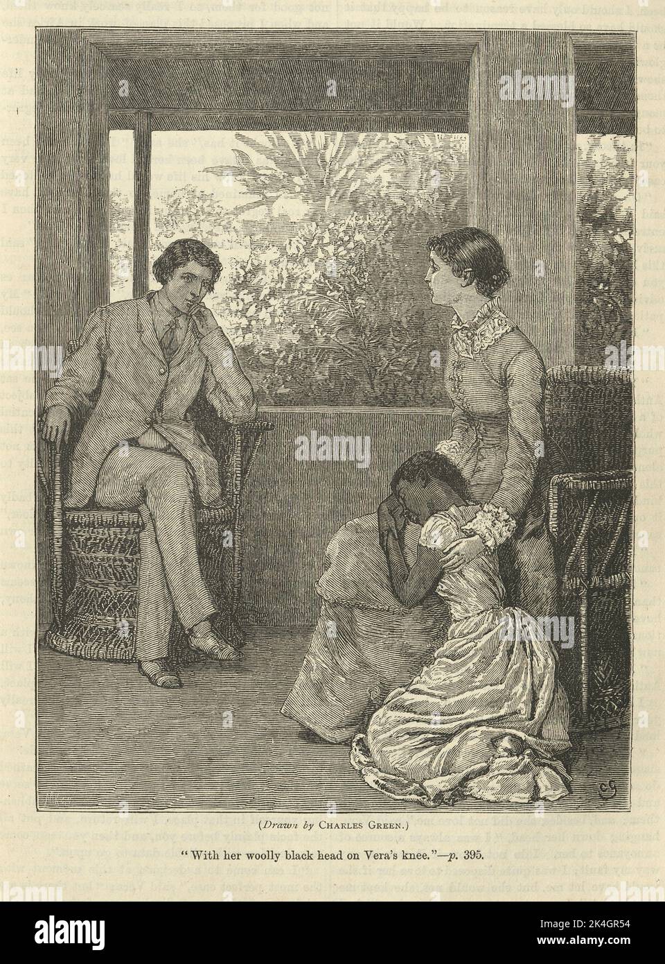 Vintage illustration Young couple caring for a young african girl, Victorian, 1870s, 19th Century. Stock Photo