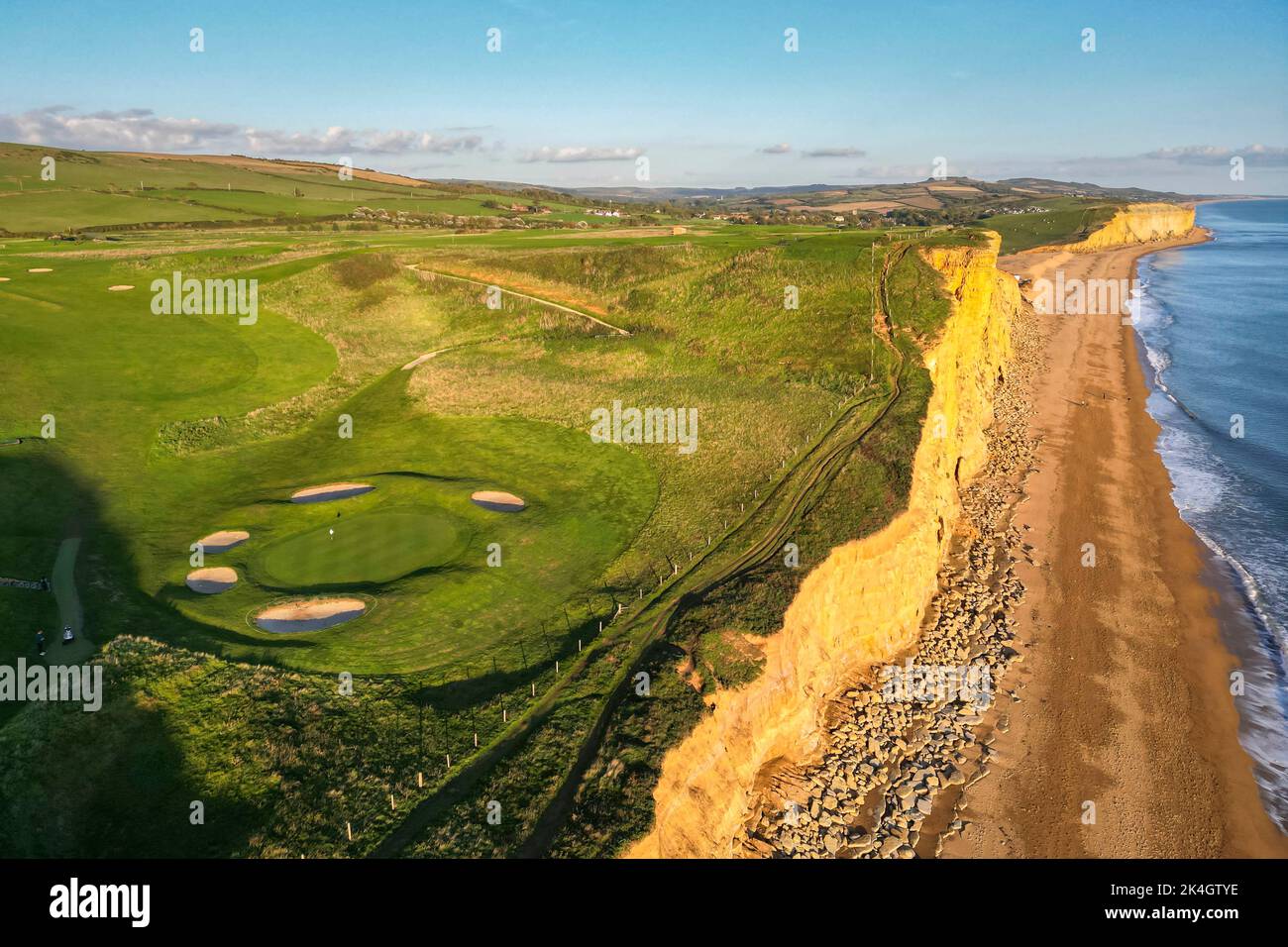 West Bay, Dorset, UK. 2nd October 2022. UK Weather. View from the air