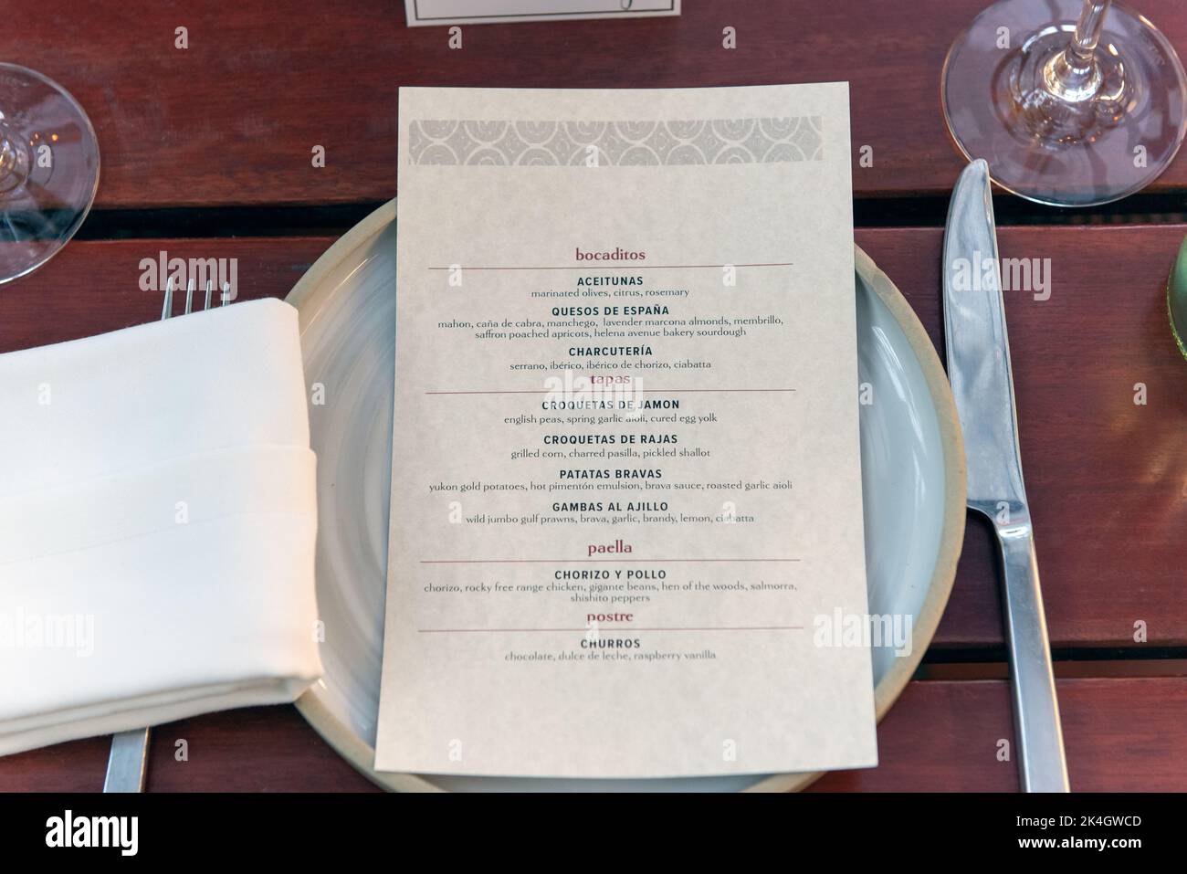 Menu of restaurant food choices gives guests a delicious option of ...