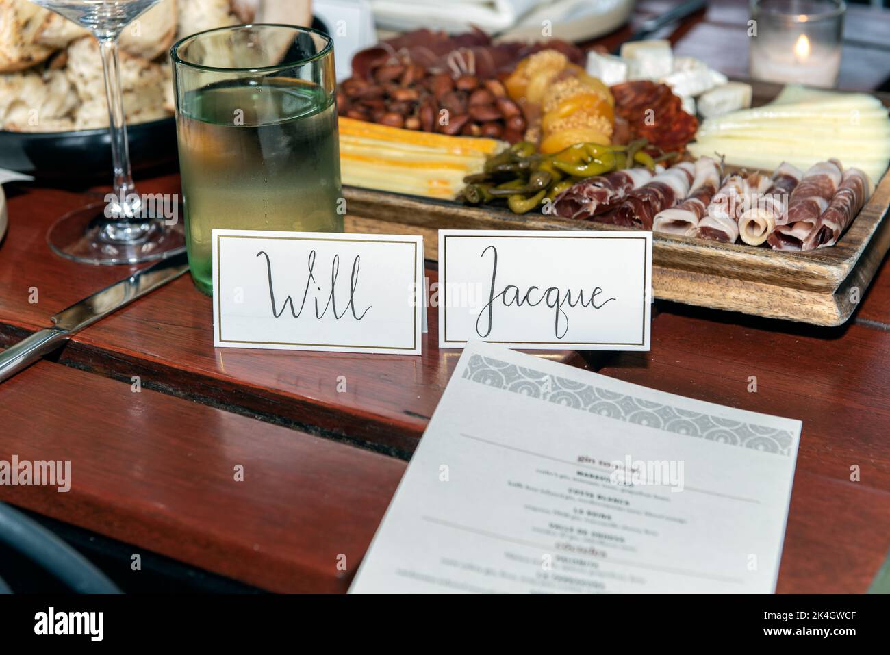 Name tags for guests of honor to sit at dinner celebration venue Stock Photo Alamy