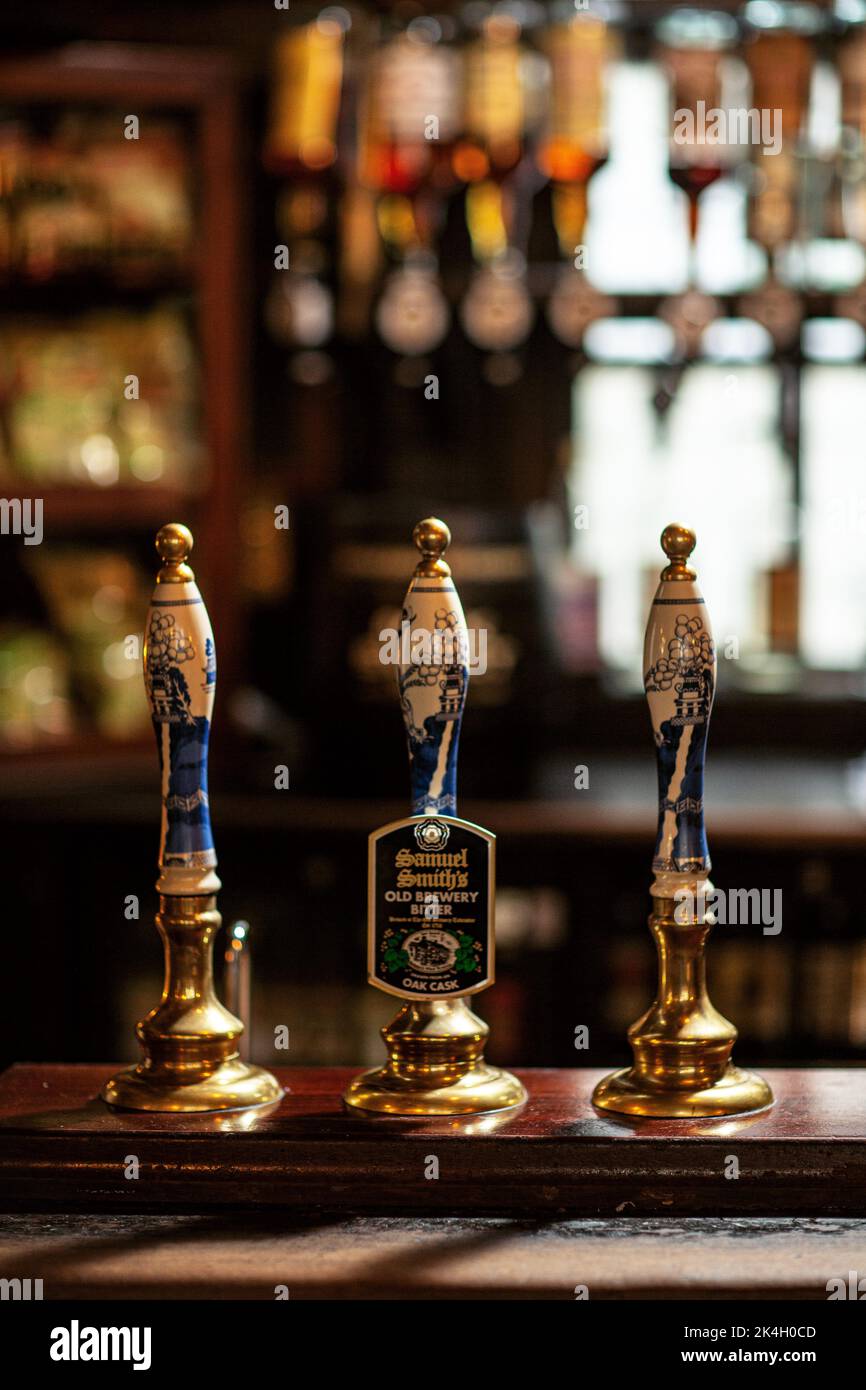 Beer pump at the The Ye Olde Cheshire Cheese pub in The City of London,United Kingdom . Stock Photo