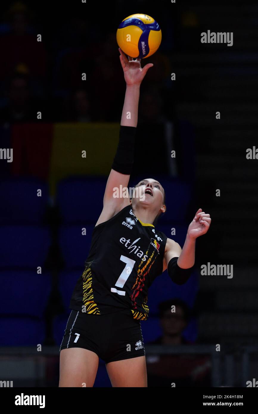Belgium's Celine Van Gestel pictured in action during a volleyball game between Belgian national women's team the Yellow Tigers and Cameroon national team, Sunday 02 October 2022 in Arnhem during the pool stage (game 5 of 5) of the world championships volleyball for women. The tournament takes place form September 23 until October 15, 2022. BELGA PHOTO LUC CLAESSEN Stock Photo