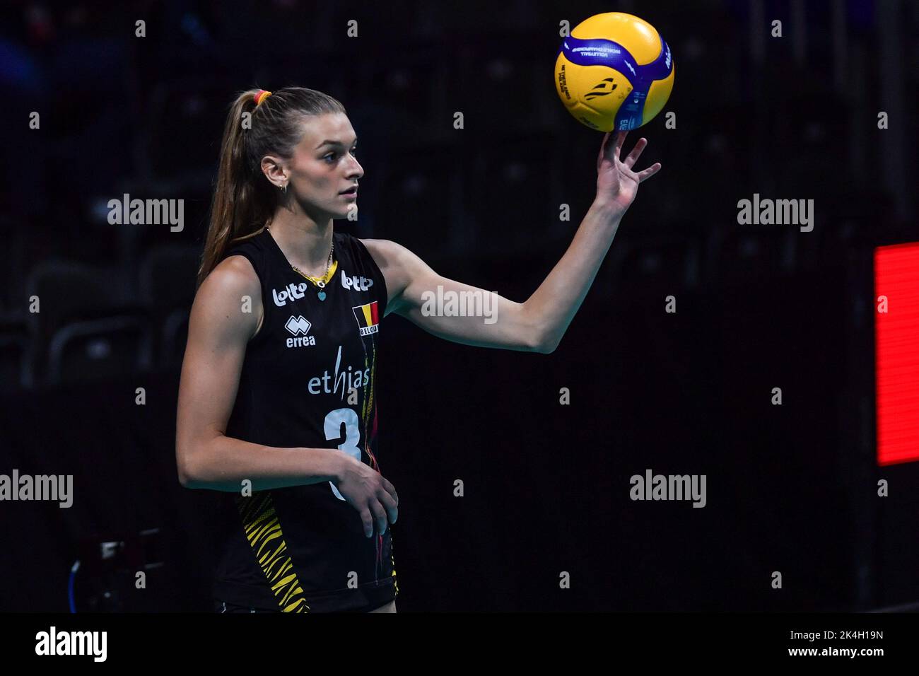 Belgium's Britt Herbots pictured during a volleyball game between Belgian national women's team the Yellow Tigers and Cameroon national team, Sunday 02 October 2022 in Arnhem during the pool stage (game 5 of 5) of the world championships volleyball for women. The tournament takes place form September 23 until October 15, 2022. BELGA PHOTO LUC CLAESSEN Stock Photo