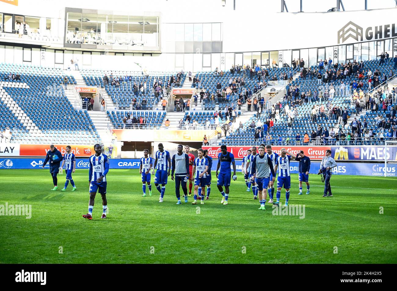 AA Gent players show defeat after a soccer match between KAA Gent and Cercle Brugge, Sunday 02 October 2022 in Gent, on day 10 of the 2022-2023 'Jupiler Pro League' first division of the Belgian championship. BELGA PHOTO TOM GOYVAERTS Stock Photo