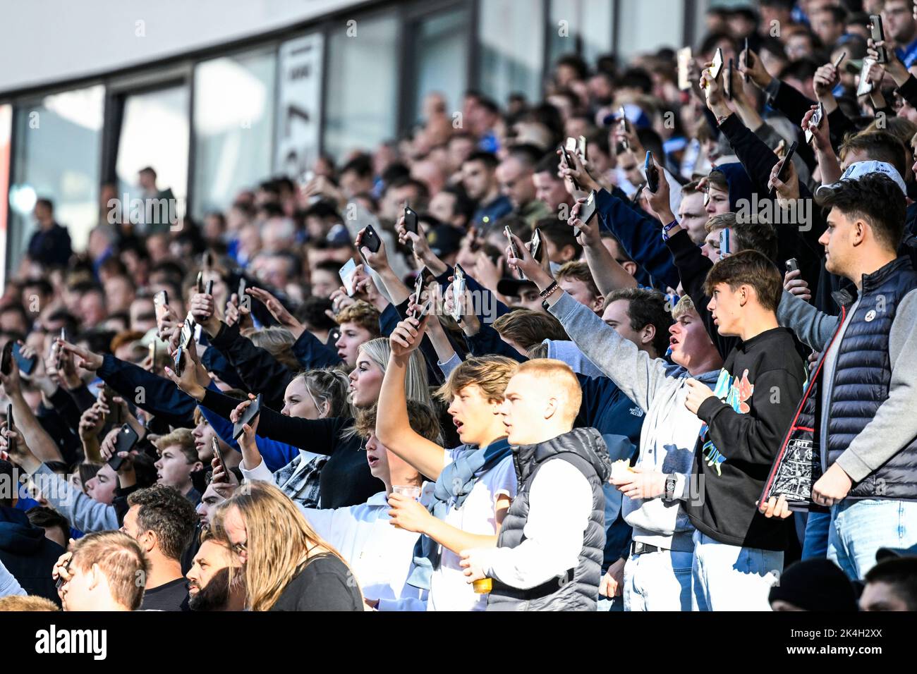 AA Gent fans honour another fan that passed away during a soccer match between KAA Gent and Cercle Brugge, Sunday 02 October 2022 in Gent, on day 10 of the 2022-2023 'Jupiler Pro League' first division of the Belgian championship. BELGA PHOTO TOM GOYVAERTS Stock Photo