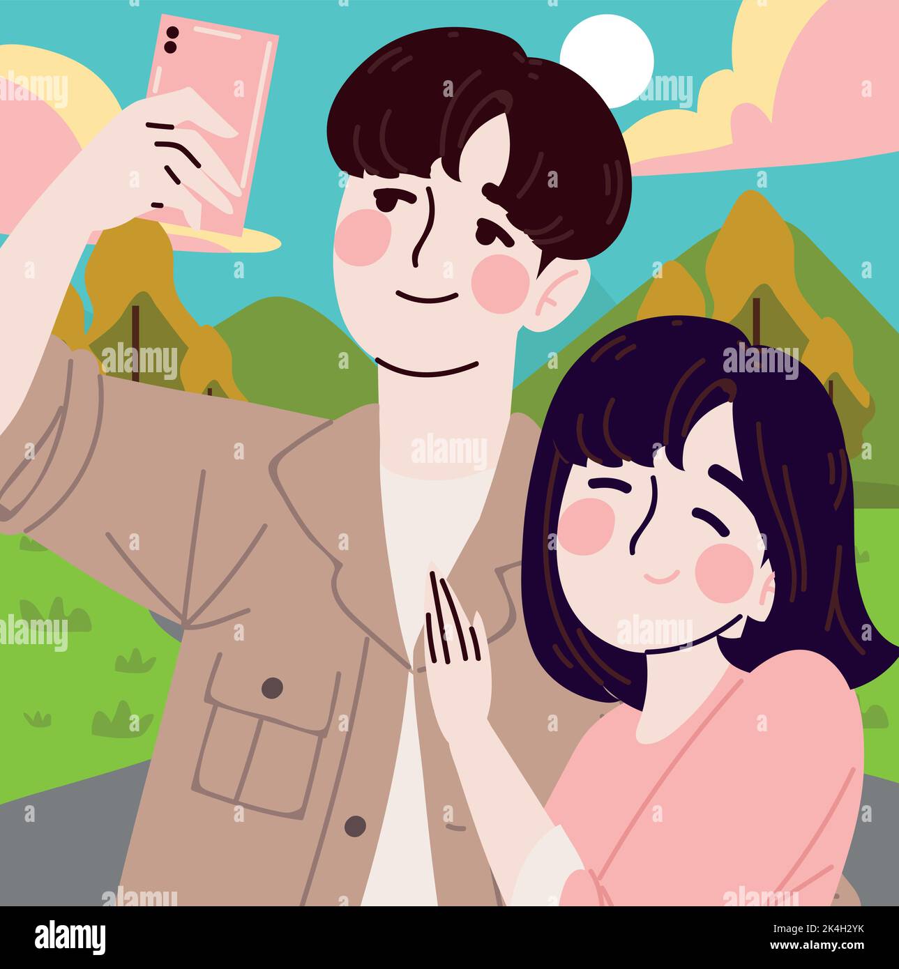 Korean couple using smartphone Stock Vector Image & Art - Alamy
