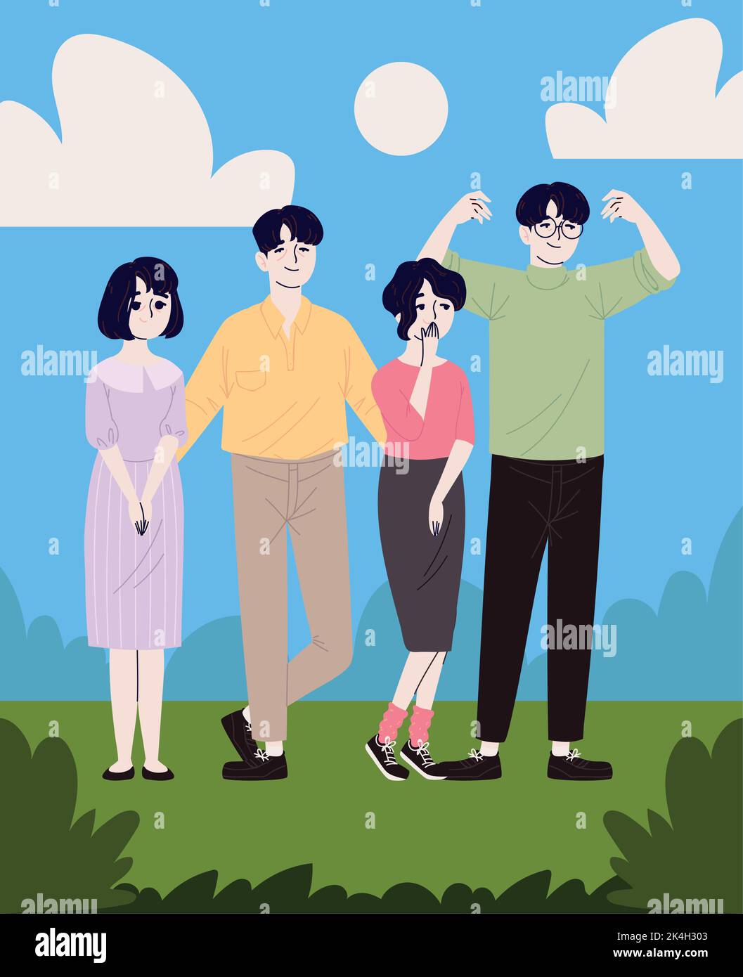 happy korean family in outdoors Stock Vector Image & Art - Alamy