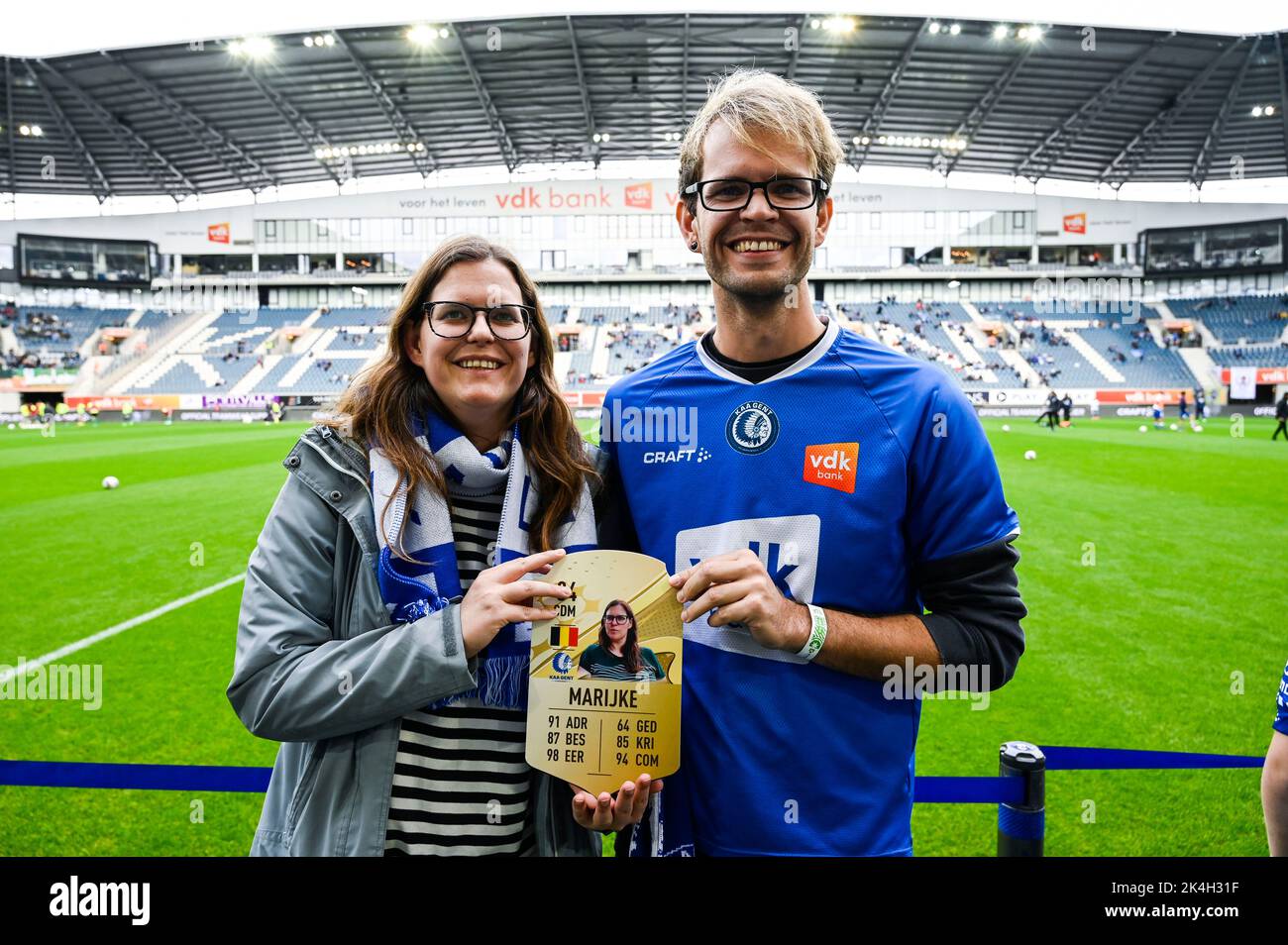 AA Gent fans pictured before a soccer match between KAA Gent and Cercle Brugge, Sunday 02 October 2022 in Gent, on day 10 of the 2022-2023 'Jupiler Pro League' first division of the Belgian championship. BELGA PHOTO TOM GOYVAERTS Stock Photo
