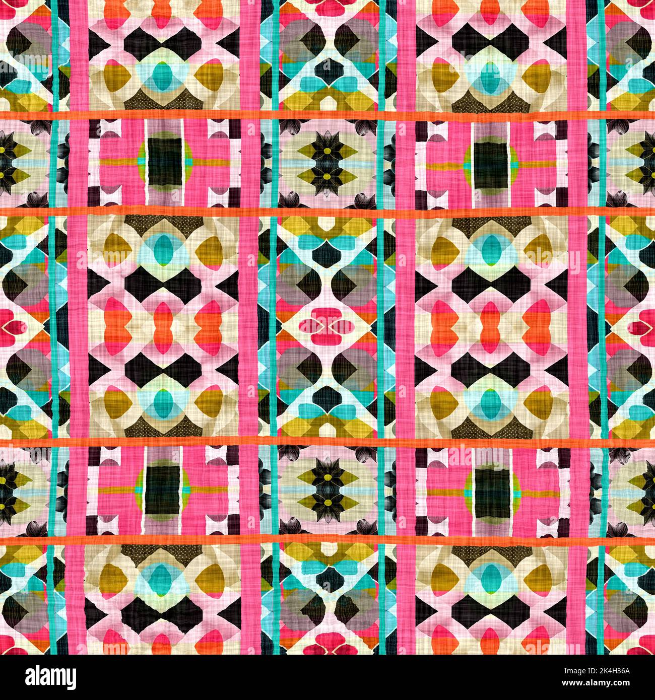 Kitsch pattern geometric retro design in seamless background. Trendy ...