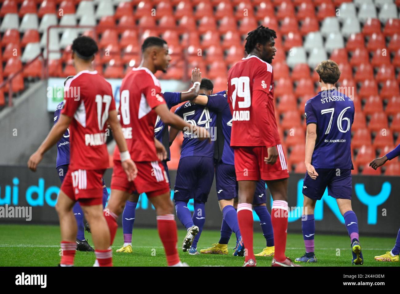 RSCA Futures' Mohamed Bouchouari celebrates after scoring during a soccer  match between RSC Anderlecht Futures (u23)