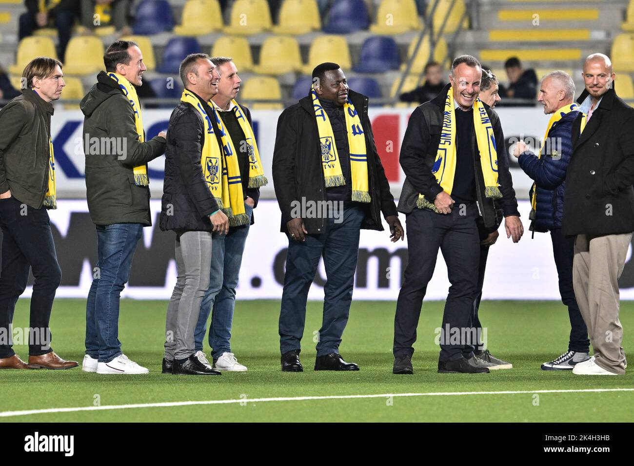 STVV Legends Peter Voets and Desire Mbonabucya pictured before a soccer match between Sint-Truidense VV and KAS Eupen, Sunday 02 October 2022 in Sint-Truiden, on day 10 of the 2022-2023 'Jupiler Pro League' first division of the Belgian championship. BELGA PHOTO JOHAN EYCKENS Stock Photo