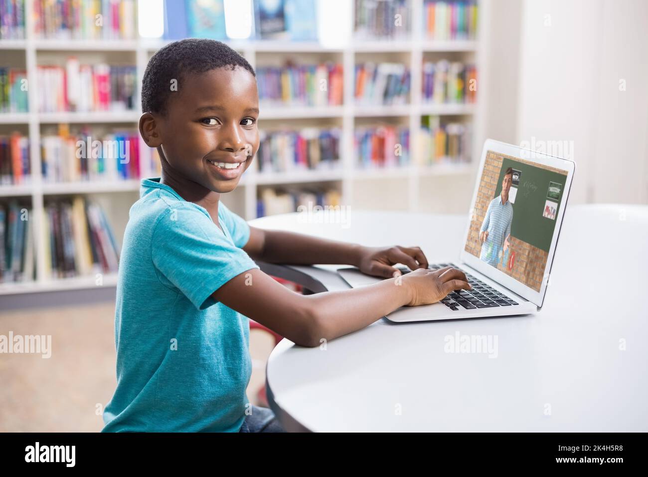 Portrait of male african american student having a video call with male ...