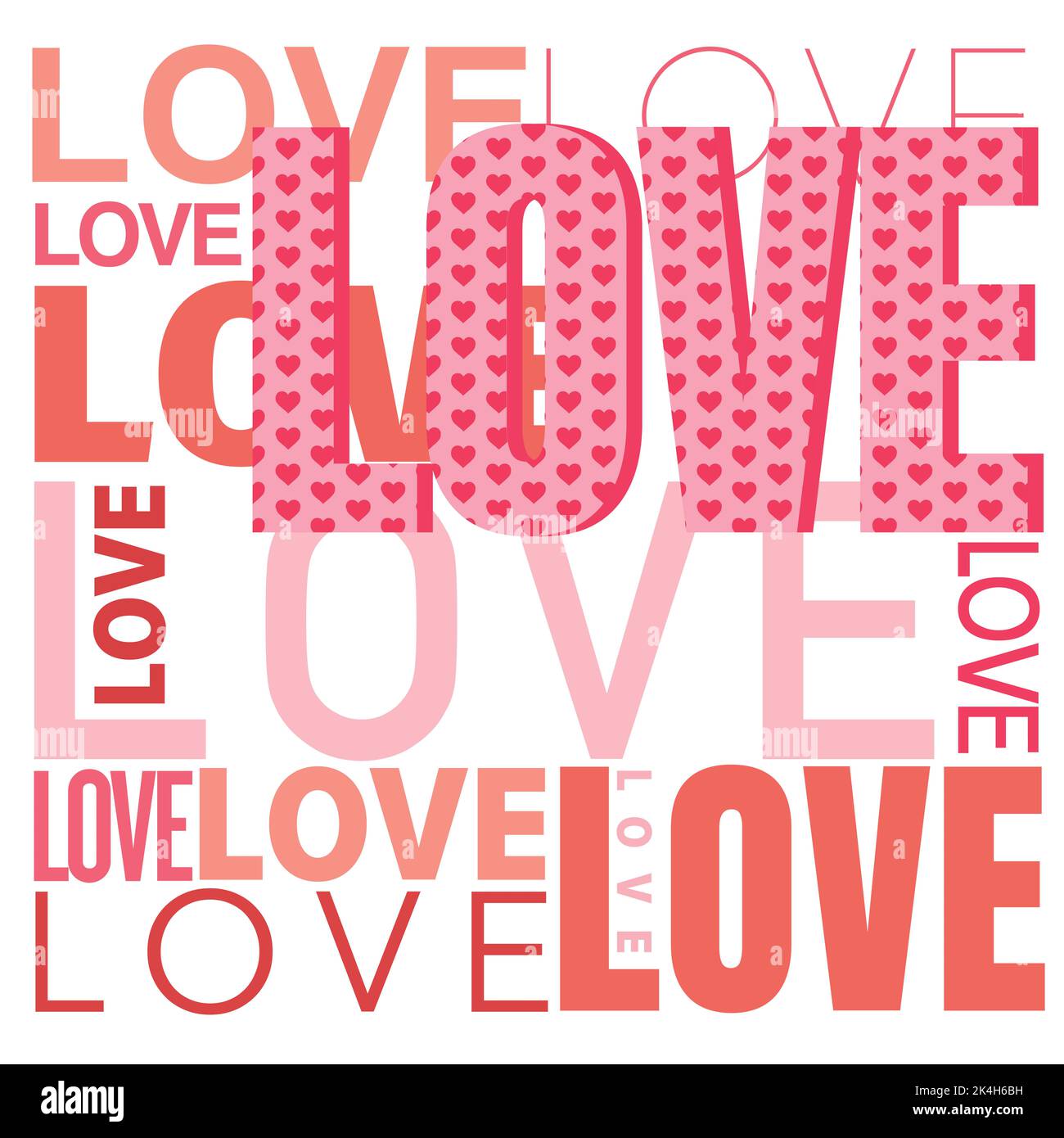 Digitally generated illustration of love text in different fonts on ...