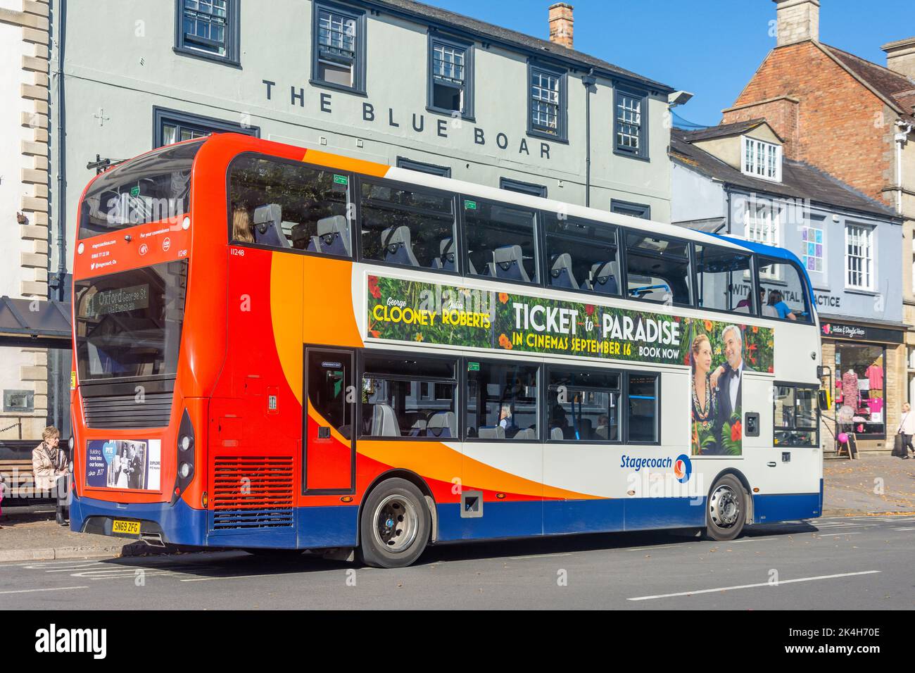 Local bus, Market Square, Witney, Oxfordshire, England, United Kingdom Stock Photo