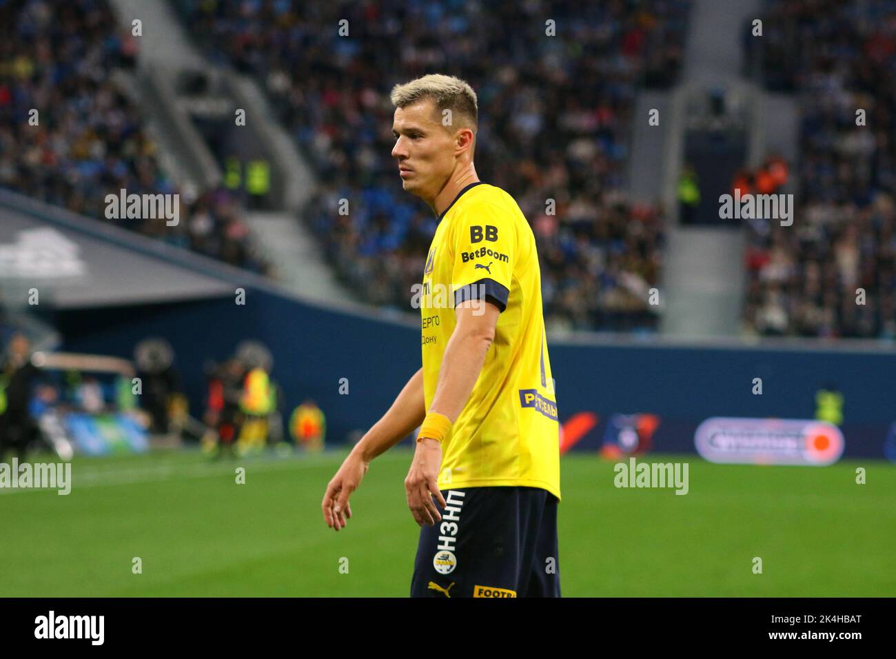 Saint Petersburg, Russia. 02nd Oct, 2022. Dmitry Poloz (No.7) of Rostov seen in action during the Russian Premier League football match between Zenit Saint Petersburg and Rostov at Gazprom Arena. Final score; Zenit 3:1 Rostov. (Photo by Maksim Konstantinov/SOPA Images/Sipa USA) Credit: Sipa USA/Alamy Live News Stock Photo