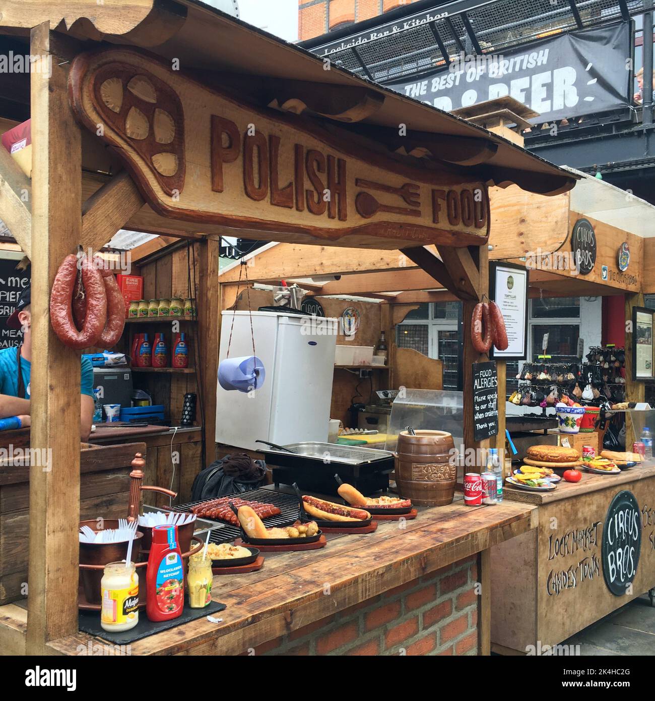 A polish food stand selling sausages and brats. Taken in London UK on 19-09-2019 Stock Photo