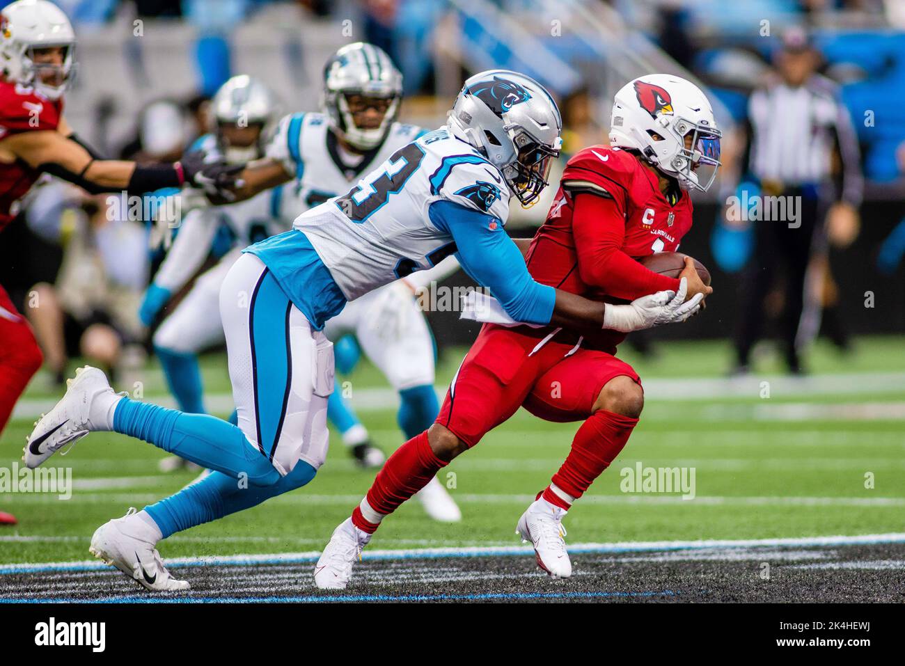 ATLANTA, GA – OCTOBER 30: Atlanta cornerback Mike Ford (28) reacts during  the NFL game between the Carolina Panthers and the Atlanta Falcons on October  30th, 2022 at Mercedes-Benz Stadium in Atlanta