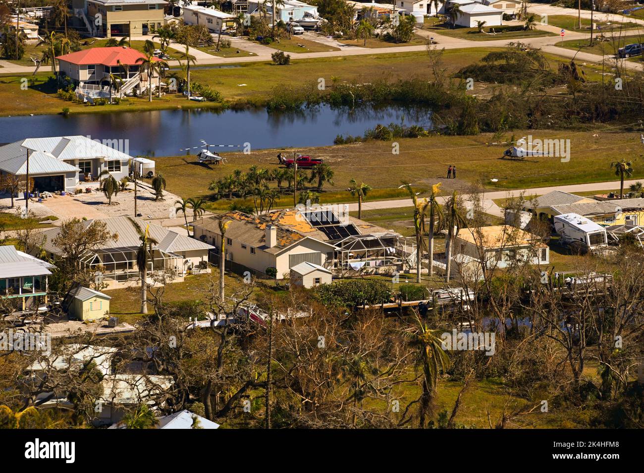 A U.S. Coast Guard Air Station Clearwater MH-60 Jayhawk aircrew conducts overflights along the coast of western Florida following Hurricane Ian Oct. 1, 2022. Coast Guard assets are conducting search and rescue operations in response to the damages caused by Hurricane Ian. (U.S. Coast Guard photo by Petty Officer Third Class Riley Perkofski) Stock Photo