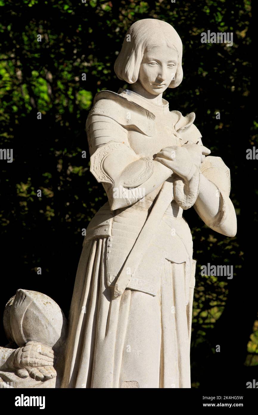 Statue of Joan of Arc (1412-1431), patron saint of France at the Basilica of Bois-Chenu in Domrémy-la-Pucelle (Vosges), France Stock Photo