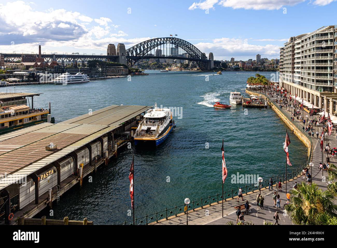 The Manly Fast Ferry docked at the Circular Quay Ferry Wharf Stock Photo