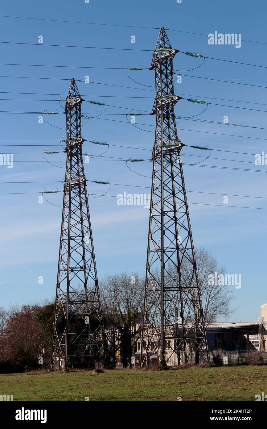 France, high voltage power lines Stock Photo Alamy