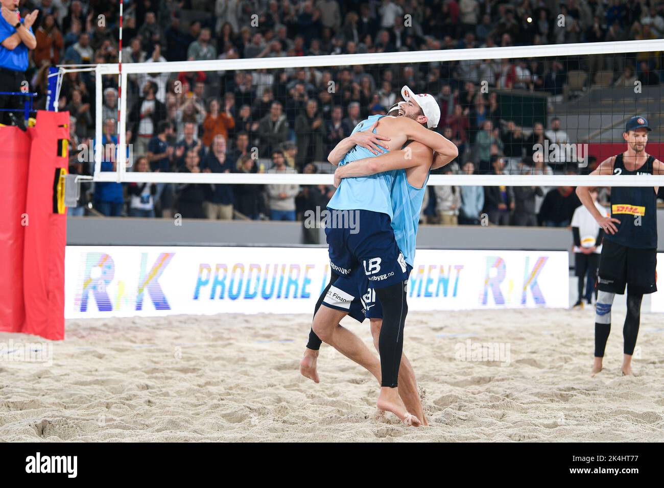 Paris, France. 02nd Oct, 2022. Anders Berntsen Mol and Christian Sandlie Sorum of Norway during the volleyball Beach Pro Tour Elite 16, at Roland-Garros stadium, in Paris, France on October, 2, 2022. Credit: Victor Joly/Alamy Live News Stock Photo