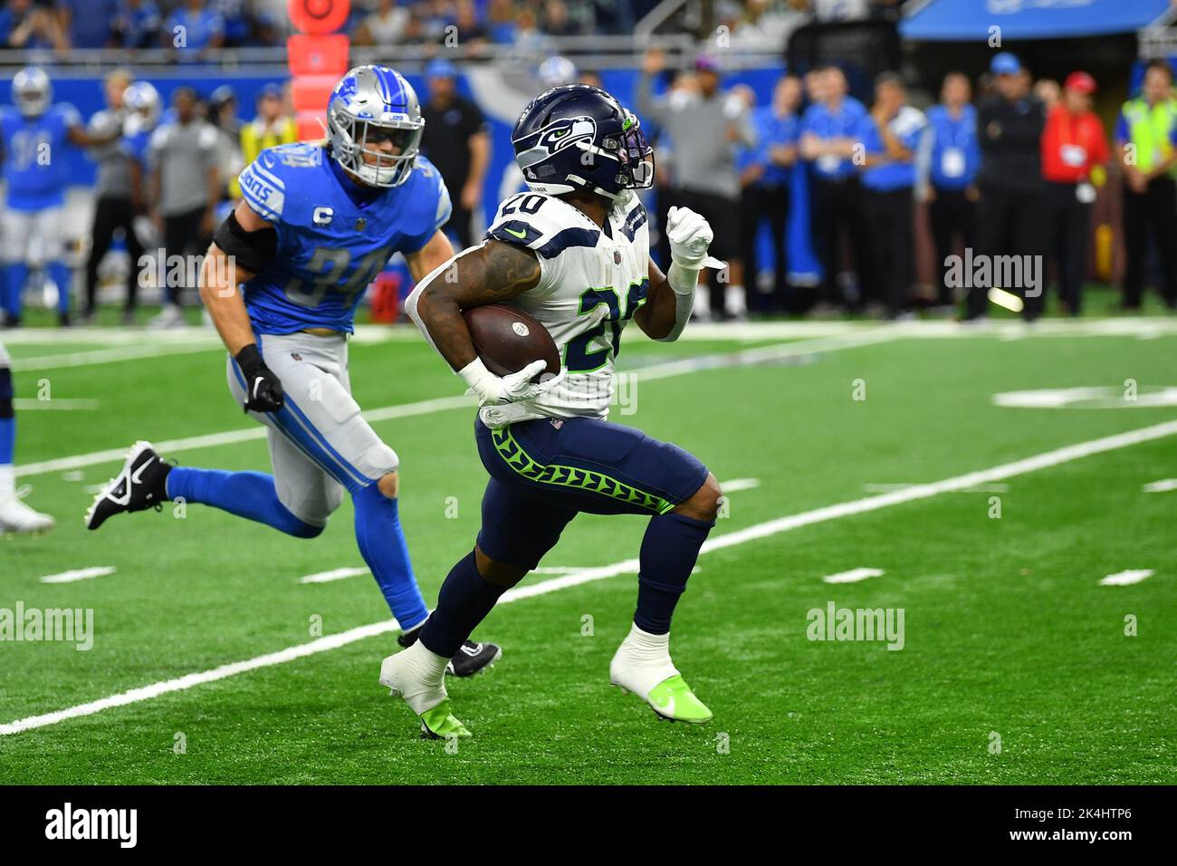 DETROIT, MI - OCTOBER 02: Seattle Seahawks RB Rashaad Penny (20 ...
