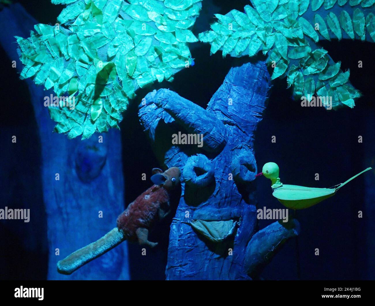 Puppeteers of the Tripura Puppet Theatre perform during a puppet show