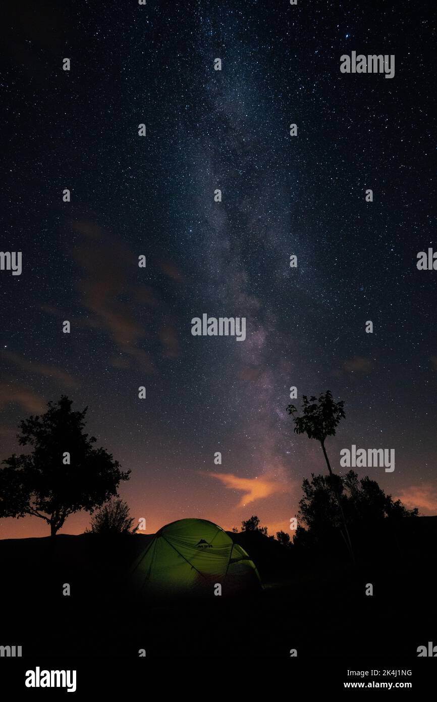 A vertical of a tent with a starry sky Stock Photo - Alamy