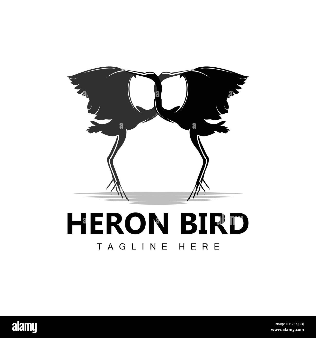 Bird Heron Stork Logo Design, Birds Heron Flying On The River Vector