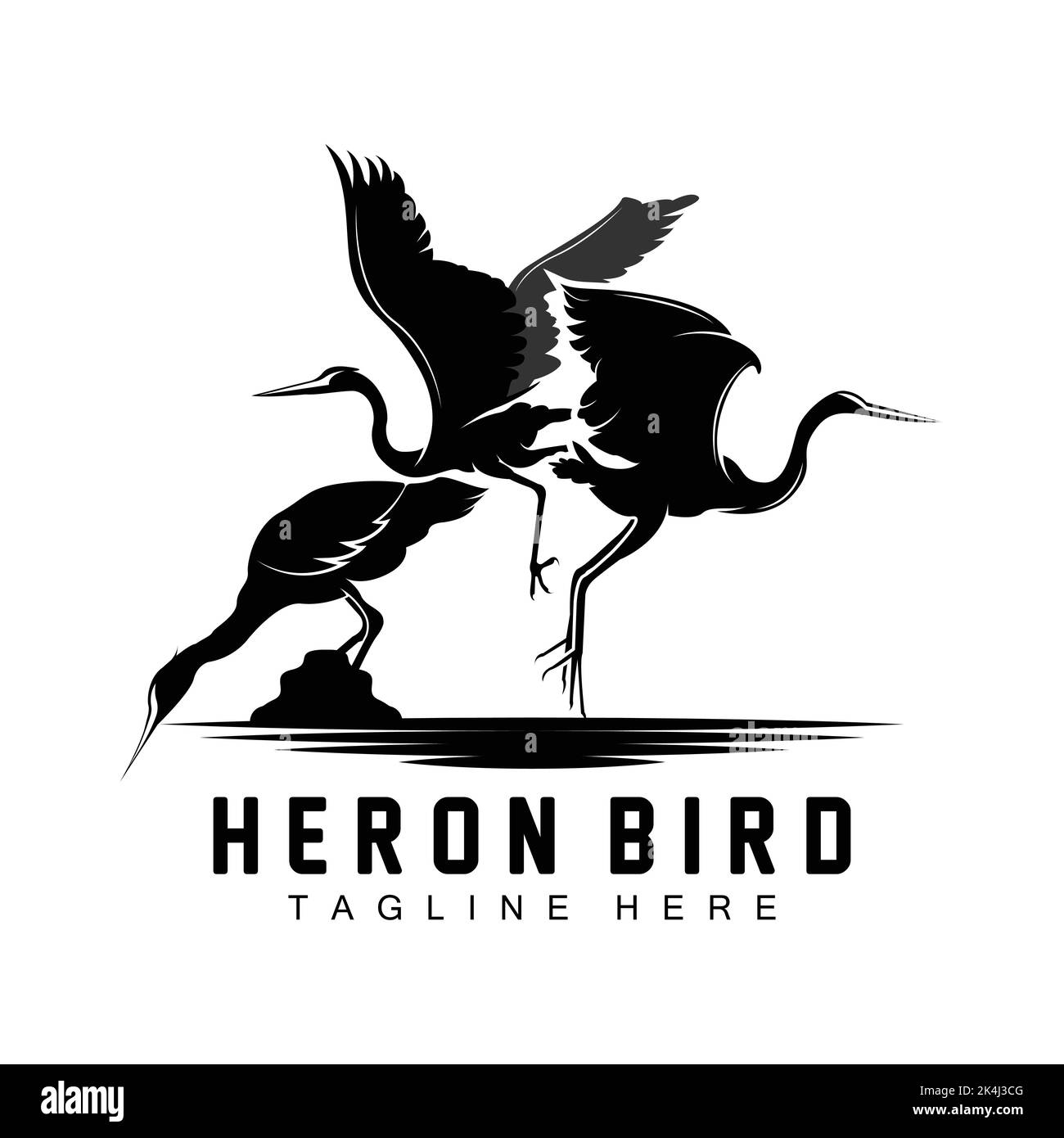 Bird Heron Stork Logo Design, Birds Heron Flying On The River Vector