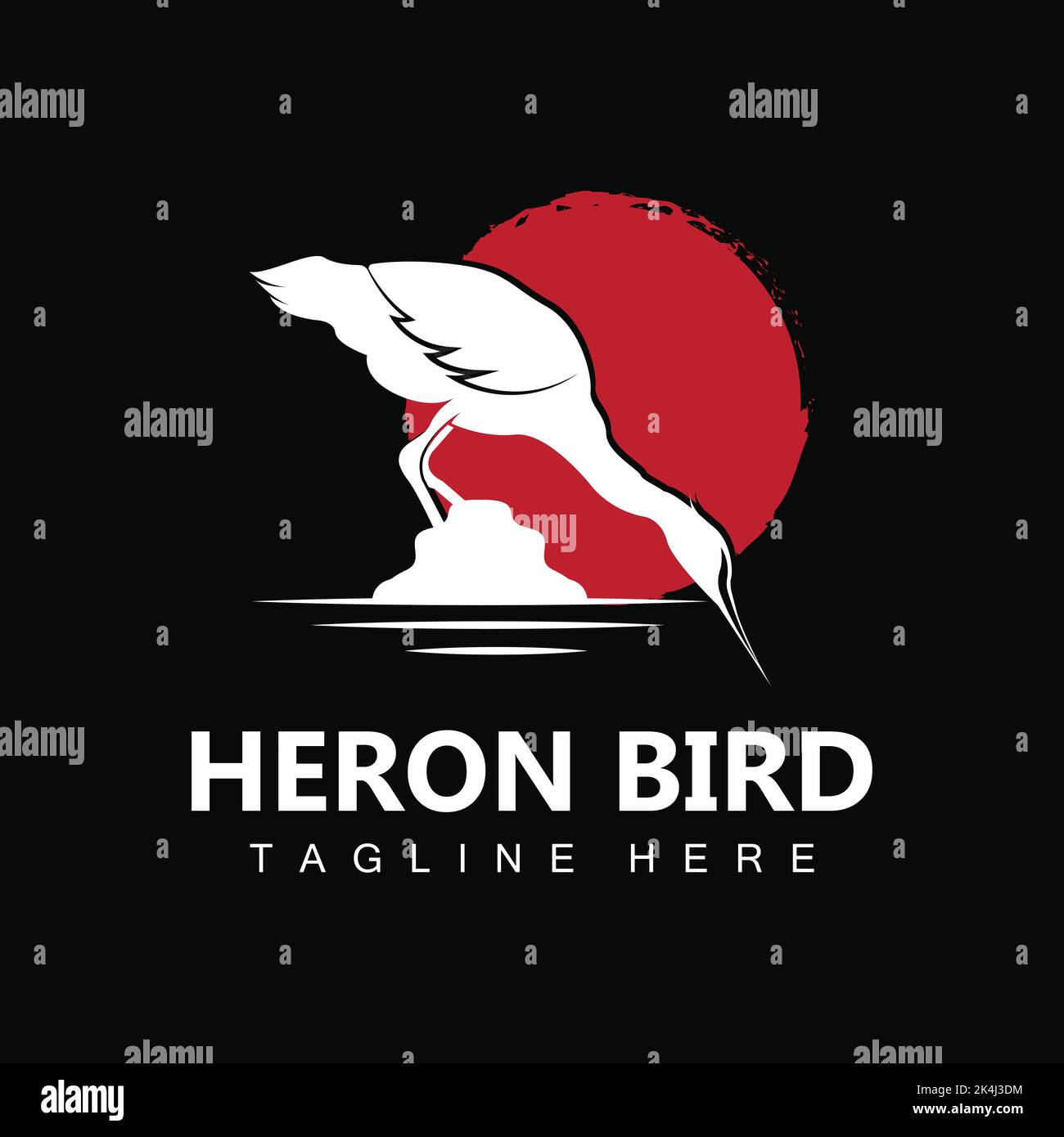 Bird Heron Stork Logo Design, Birds Heron Flying On The River Vector