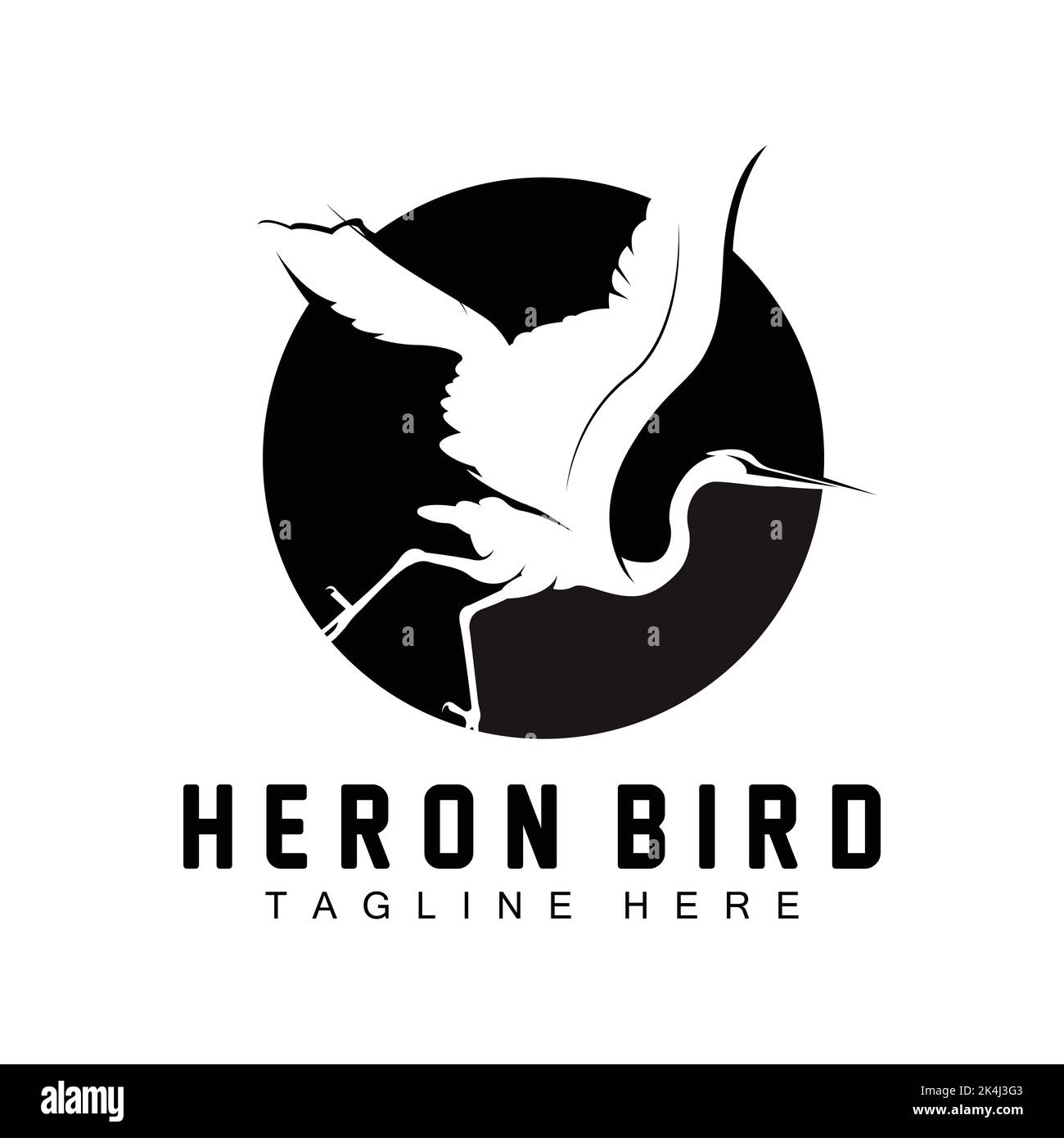 Bird Heron Stork Logo Design, Birds Heron Flying On The River Vector