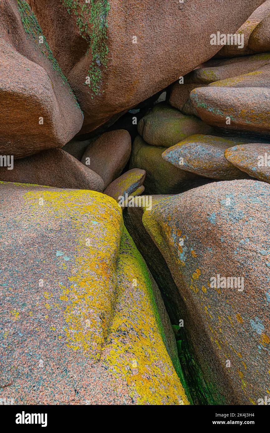 Famous granite rocks at the cote de granite rose in Tregastel in Brittany, France Stock Photo