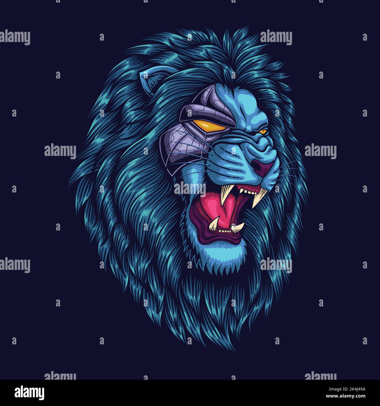 Angry cyborg lion head vector illustration Stock Vector
