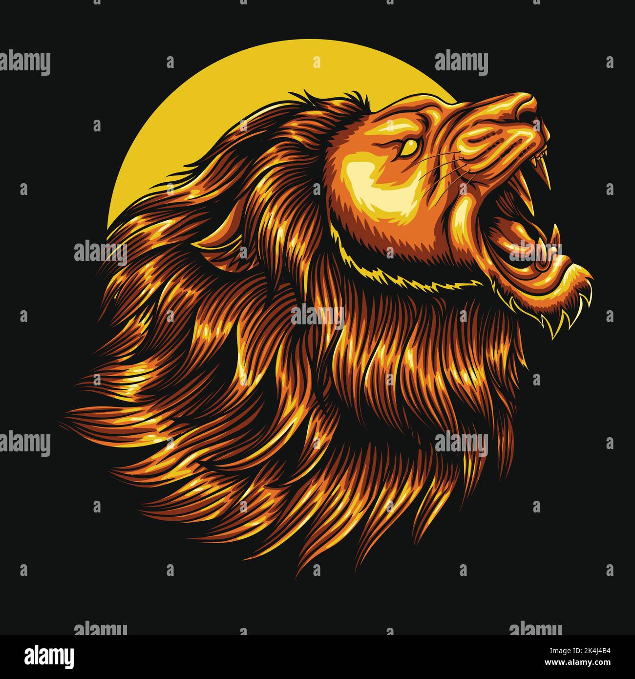 Gold angry lion roaring vector illustration Stock Vector