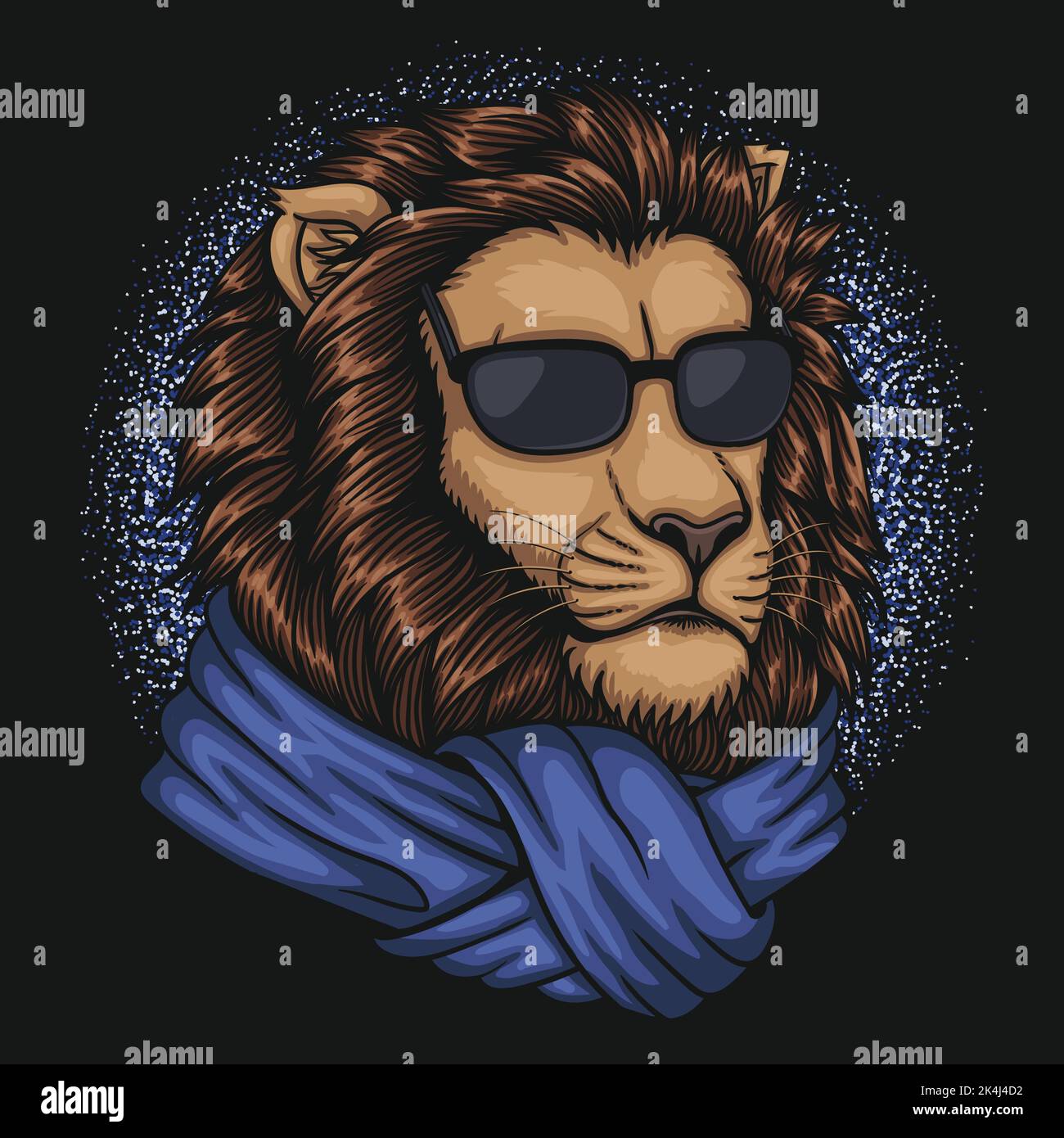 Lion cool wearing scarf vector illustration Stock Vector