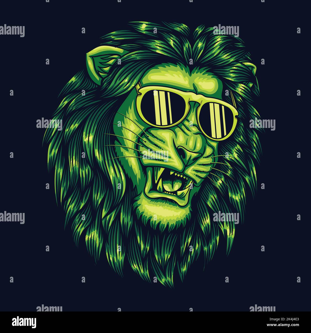 Lion cool head green color vector illustration Stock Vector