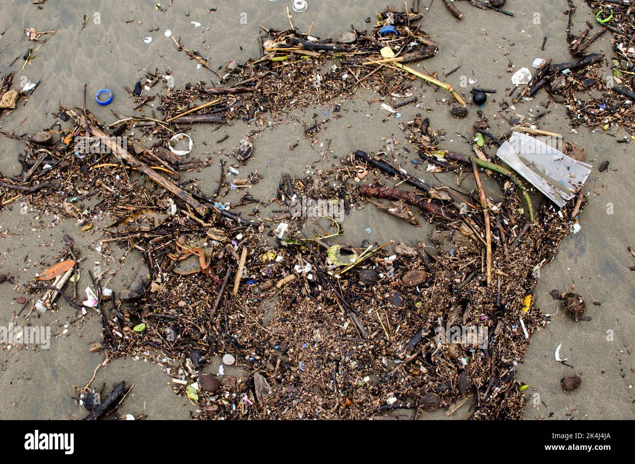 Plastic pollution on the beach Stock Photo