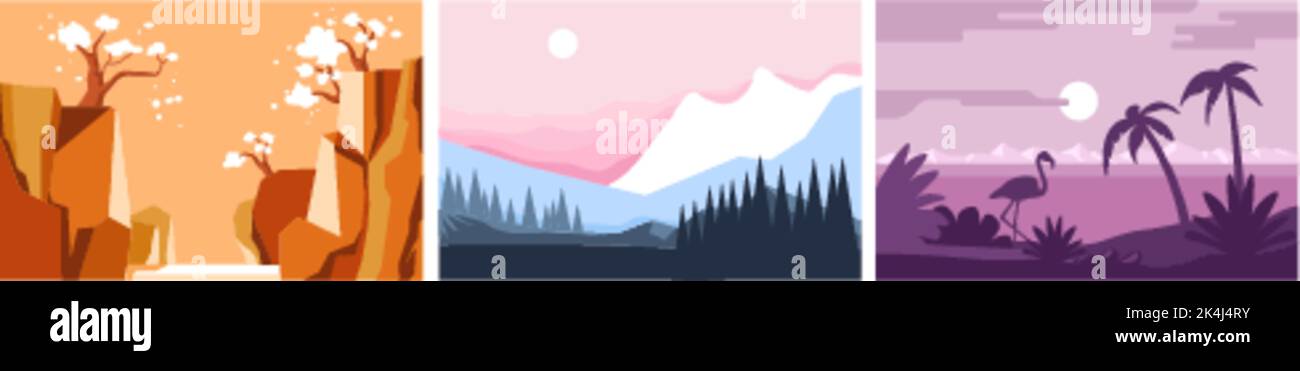 Landscapes, mountains and tropical sunset vector Stock Vector