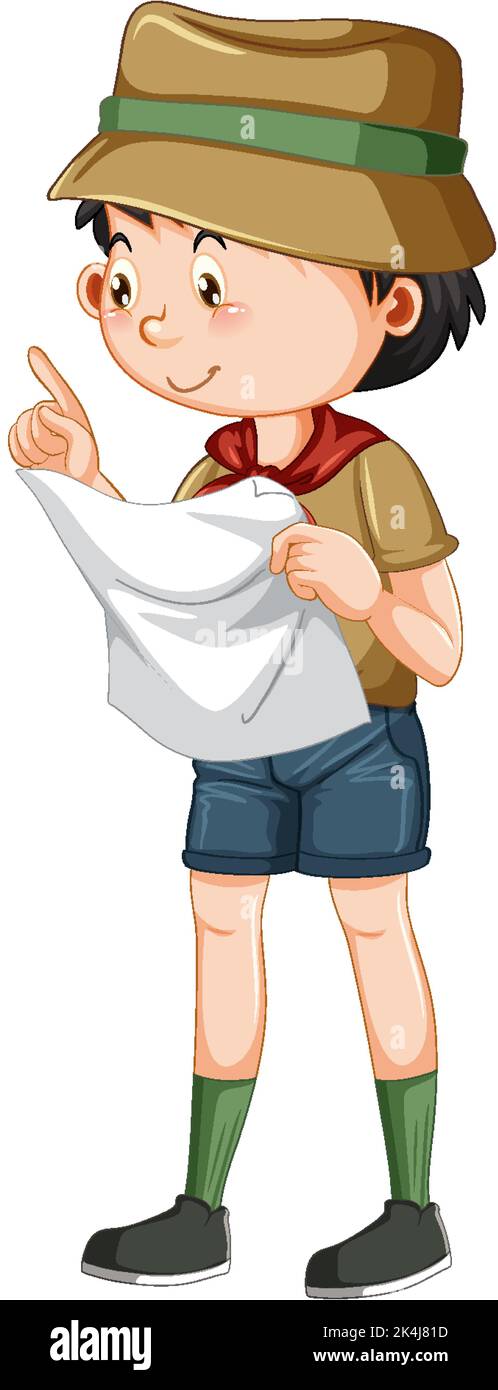 Camping boy looking at map illustration Stock Vector Image & Art - Alamy