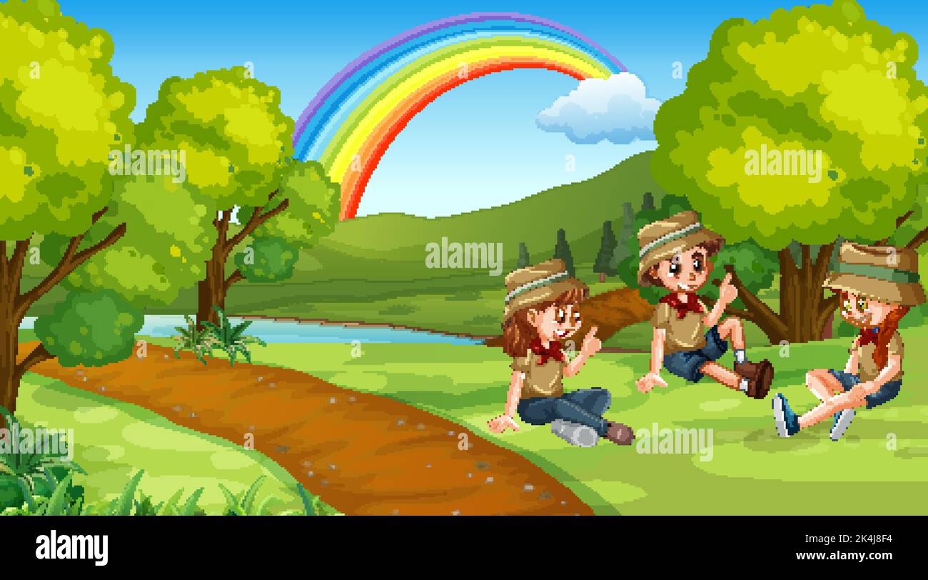 Scout kids hiking in the forest illustration Stock Vector Image & Art ...