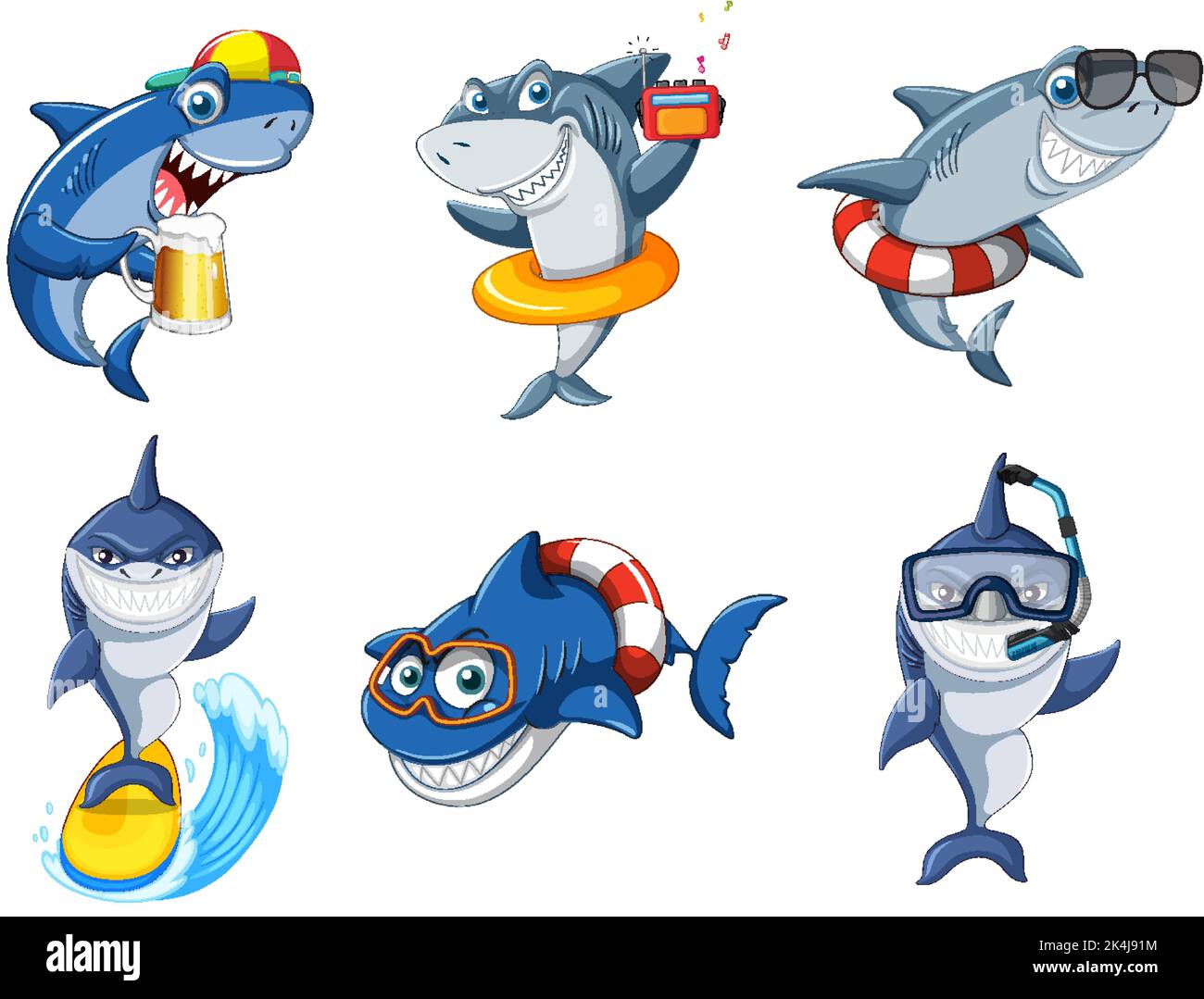Different Sharks In Summer Beach Illustration Stock Vector Image Art Different sharks in summer beach illustration stock vector image art