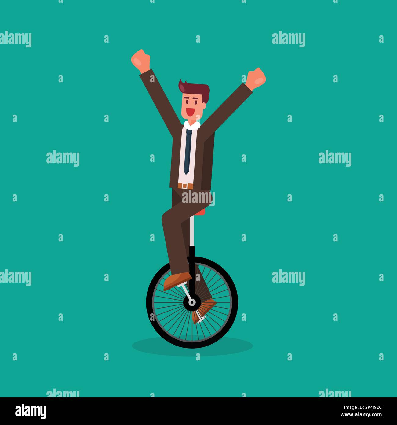 Business woman showing her skills on unicycle. Business idea concept