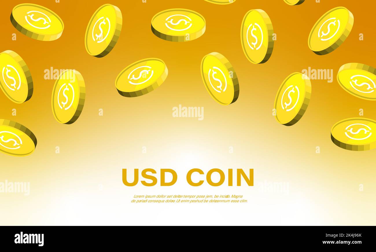 Falling money concept. USD coin yellow background Stock Vector
