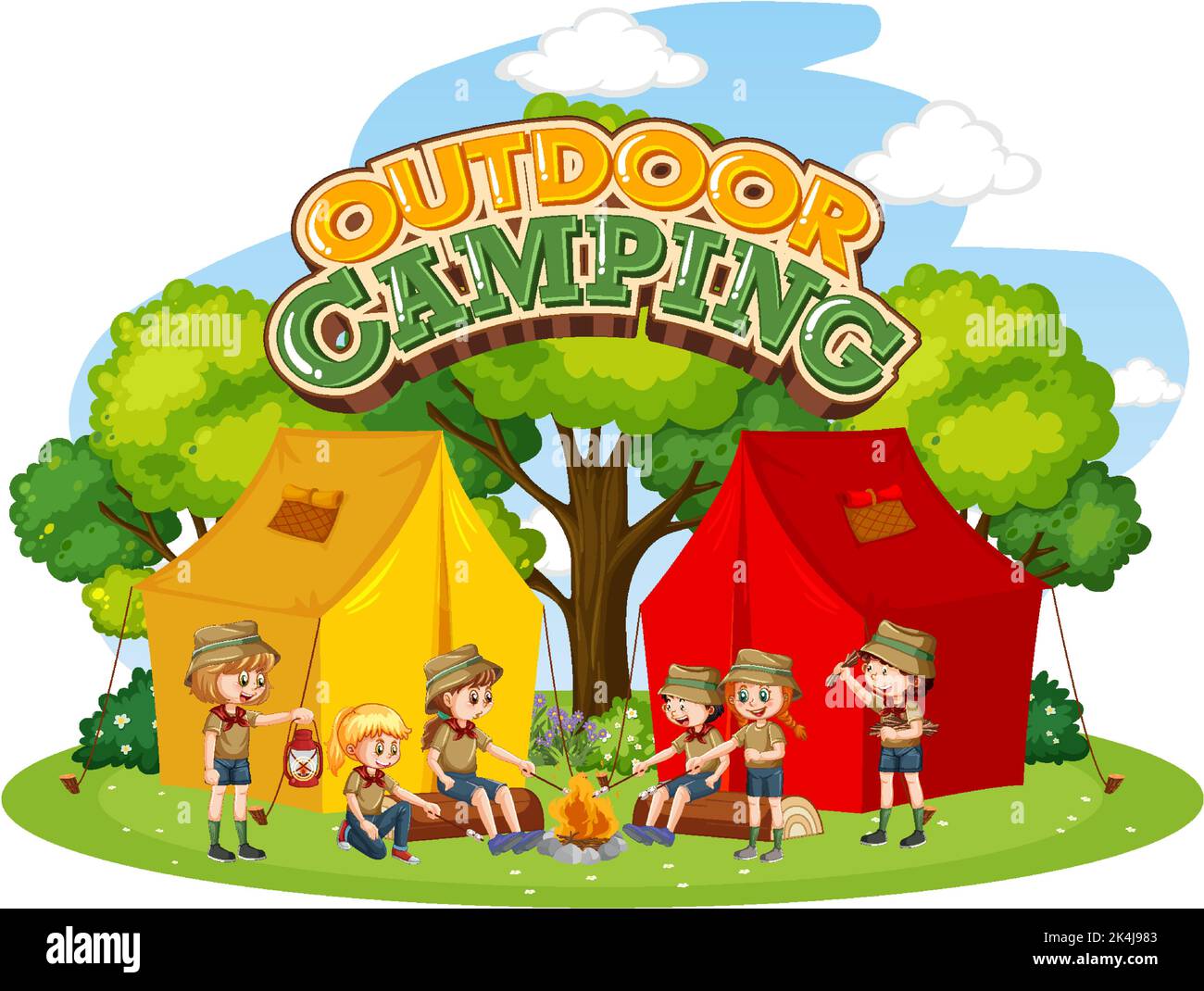 Outdoor camping with scout kids illustration Stock Vector Image & Art ...