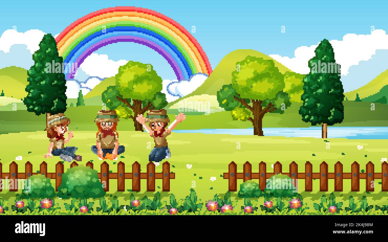 Scout kids hiking in the forest illustration Stock Vector Image & Art ...