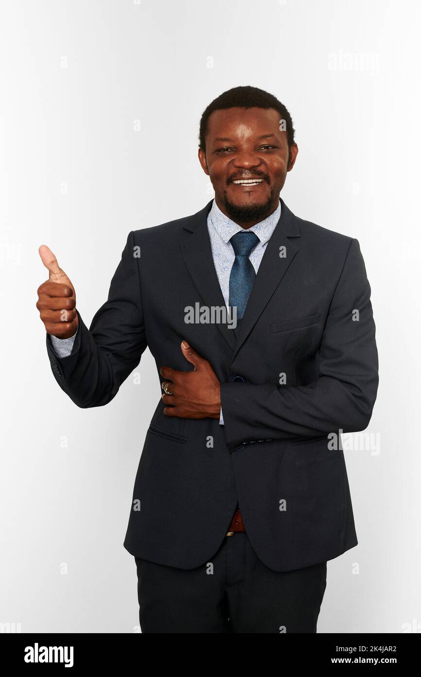 Smiling african american black man in business suit with thumbs up like ...