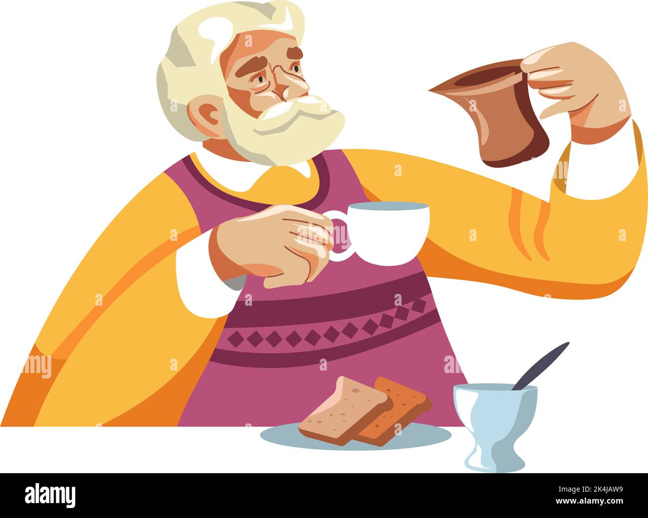 Grandpa drinking coffee for breakfast in cafe Stock Vector